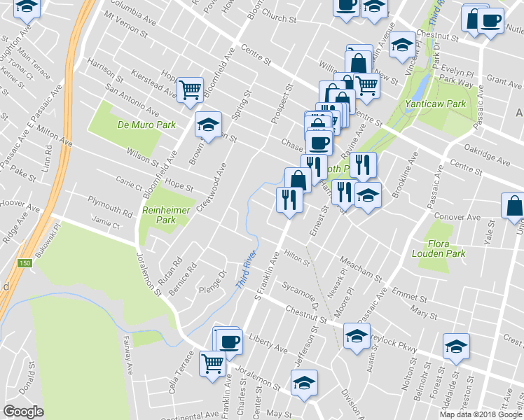 map of restaurants, bars, coffee shops, grocery stores, and more near 9 Homer Avenue in Nutley