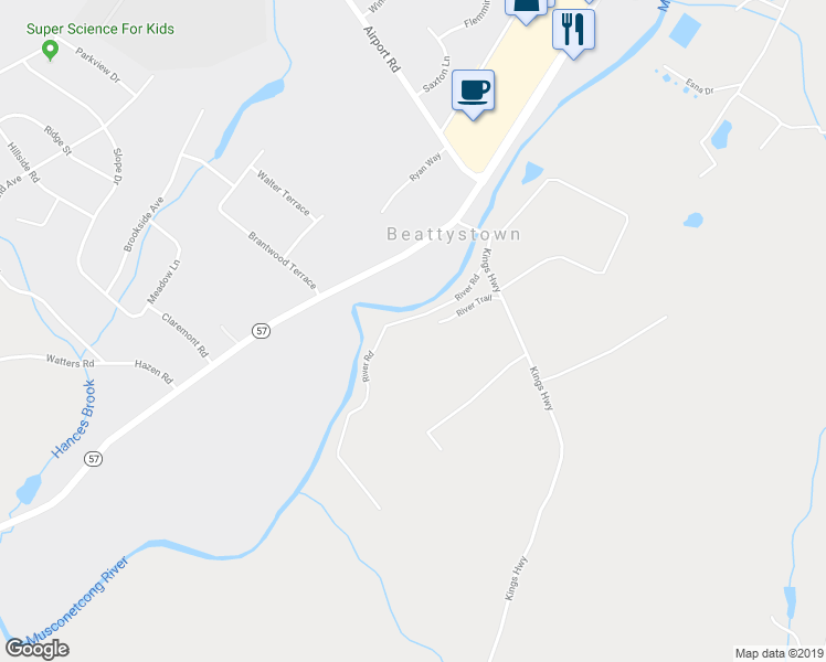 map of restaurants, bars, coffee shops, grocery stores, and more near 1 River Road in Hackettstown