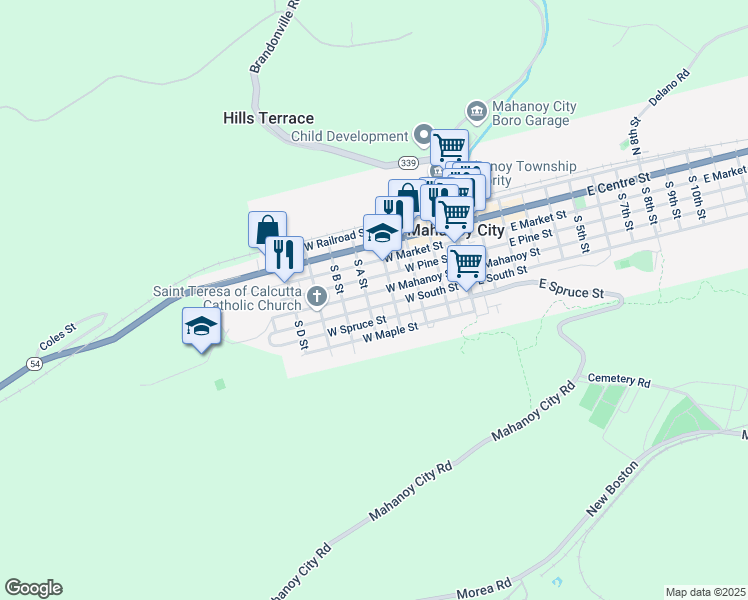 map of restaurants, bars, coffee shops, grocery stores, and more near 328 West Mahanoy Street in Mahanoy City
