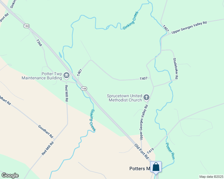 map of restaurants, bars, coffee shops, grocery stores, and more near Bible Road in Spring Mills