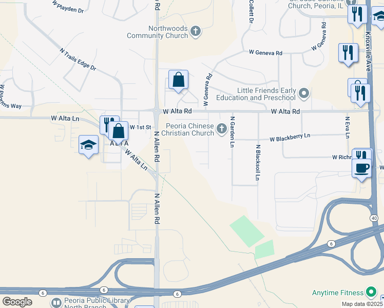 map of restaurants, bars, coffee shops, grocery stores, and more near 2222 West Chatsford in Peoria