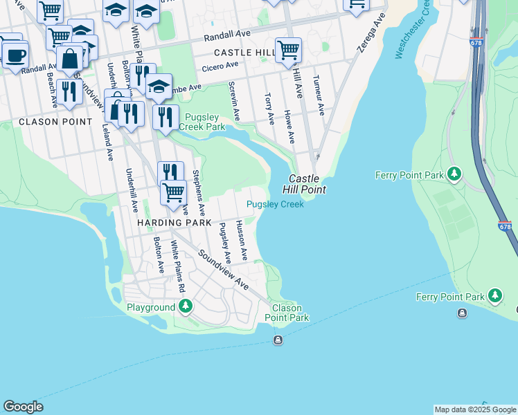 map of restaurants, bars, coffee shops, grocery stores, and more near 210 Betts Avenue in The Bronx