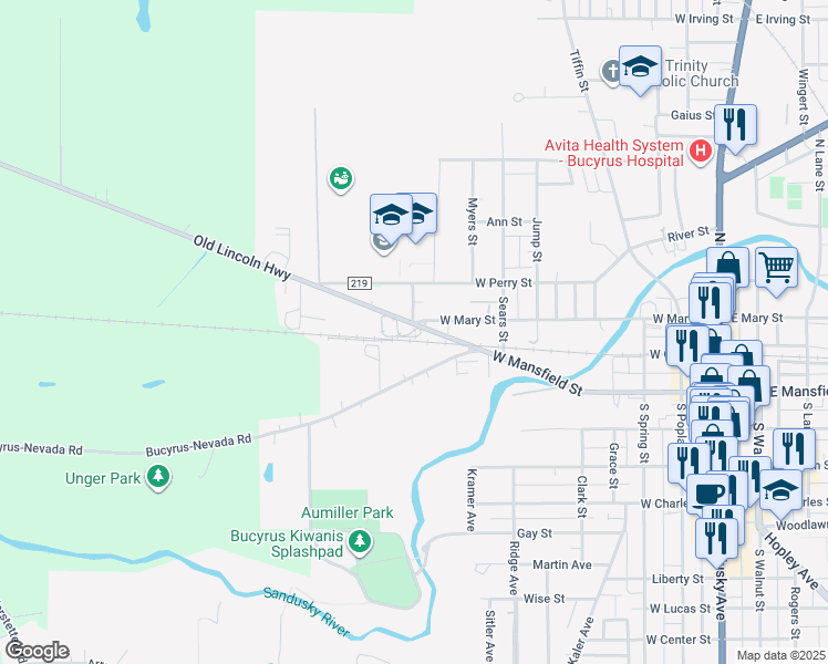 map of restaurants, bars, coffee shops, grocery stores, and more near 891 West Mansfield Street in Bucyrus