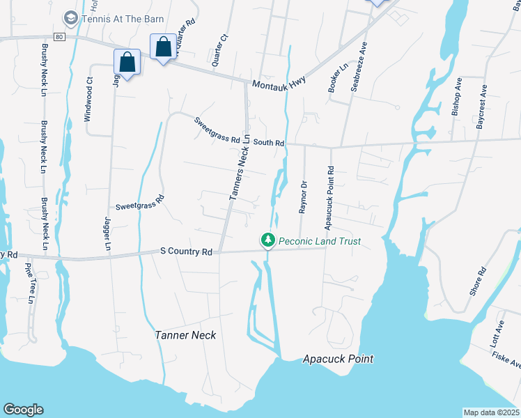 map of restaurants, bars, coffee shops, grocery stores, and more near 50 Tanners Neck Lane in Westhampton