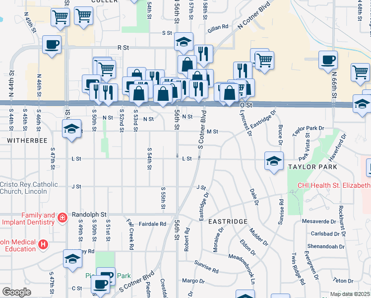 map of restaurants, bars, coffee shops, grocery stores, and more near 5625 Lenox Avenue in Lincoln