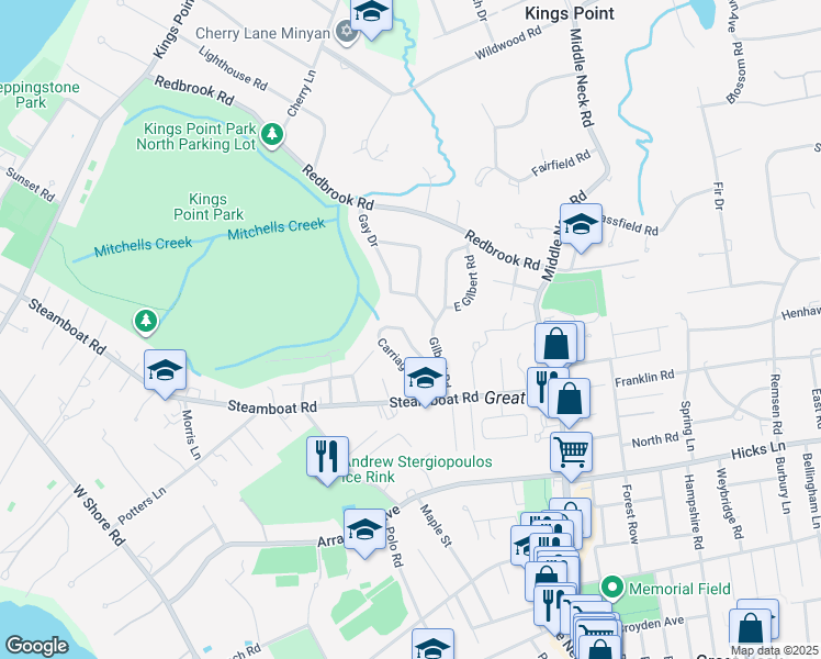 map of restaurants, bars, coffee shops, grocery stores, and more near 38 Carriage Road in Kings Point