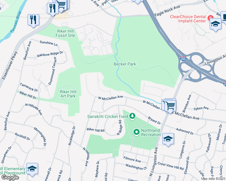 map of restaurants, bars, coffee shops, grocery stores, and more near 6 Berkshire Road in Livingston