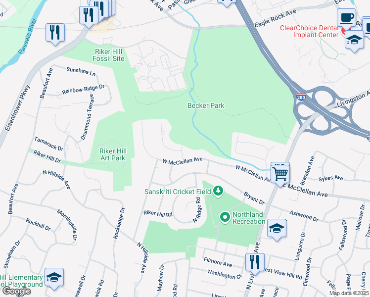 map of restaurants, bars, coffee shops, grocery stores, and more near 6 Berkshire Road in Livingston