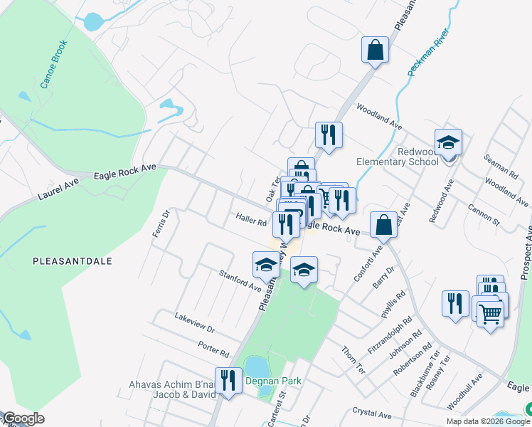 map of restaurants, bars, coffee shops, grocery stores, and more near 670 Eagle Rock Avenue in West Orange