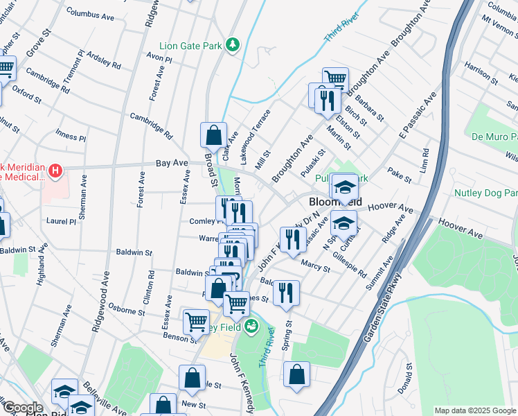 map of restaurants, bars, coffee shops, grocery stores, and more near 33 Morris Place in Bloomfield
