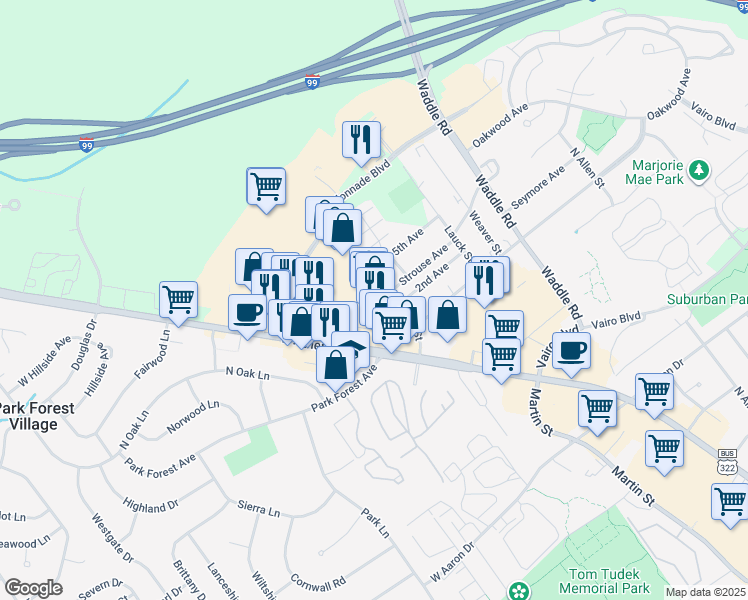map of restaurants, bars, coffee shops, grocery stores, and more near 293 Patriot Lane in State College