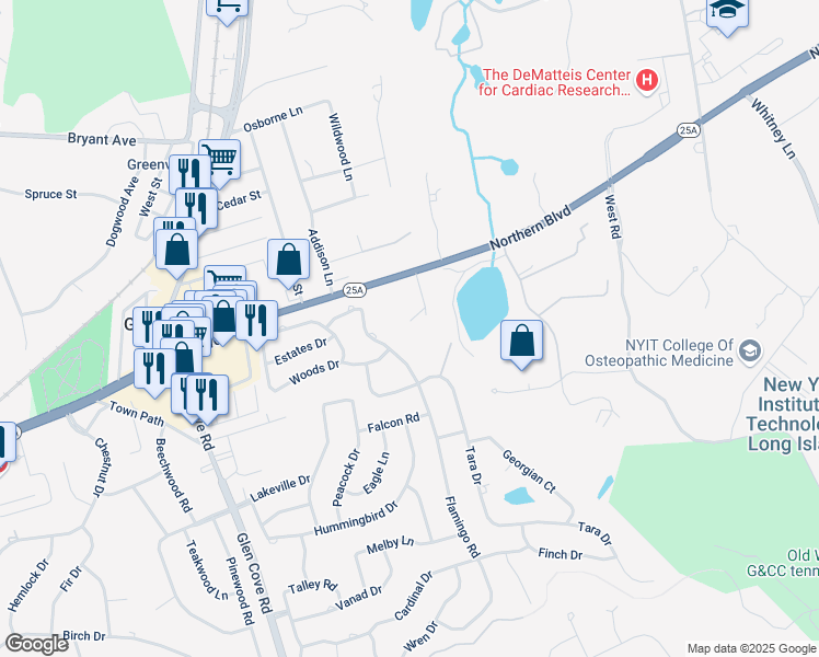 map of restaurants, bars, coffee shops, grocery stores, and more near 9 Cotillion Court in Greenvale