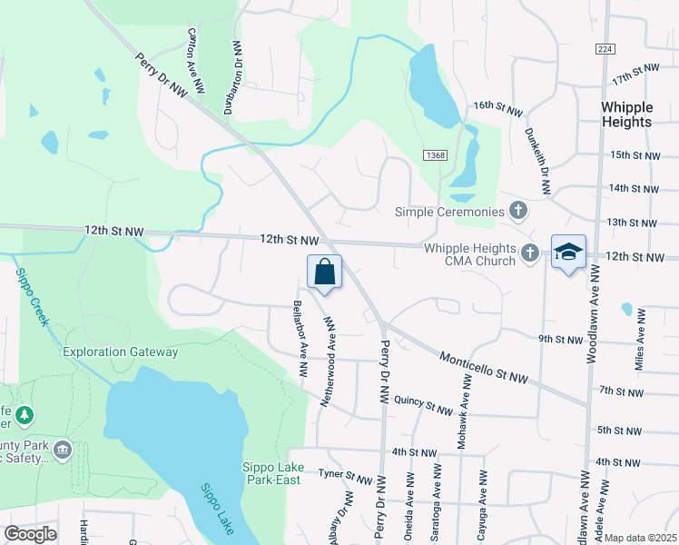 map of restaurants, bars, coffee shops, grocery stores, and more near 1125 Perry Drive Northwest in Canton