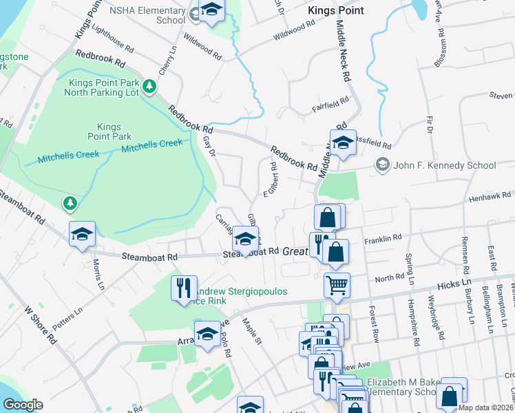 map of restaurants, bars, coffee shops, grocery stores, and more near 17 Gilbert Road in Great Neck
