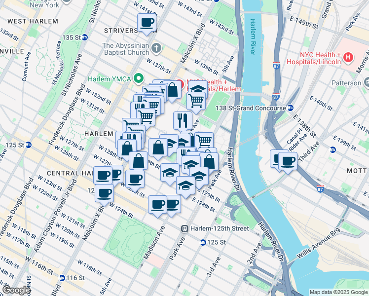 map of restaurants, bars, coffee shops, grocery stores, and more near in New York