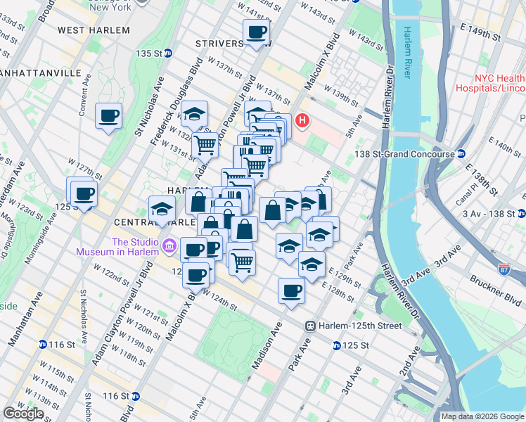 map of restaurants, bars, coffee shops, grocery stores, and more near in New York