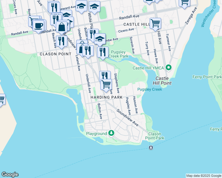 map of restaurants, bars, coffee shops, grocery stores, and more near 232 Newman Avenue in Bronx