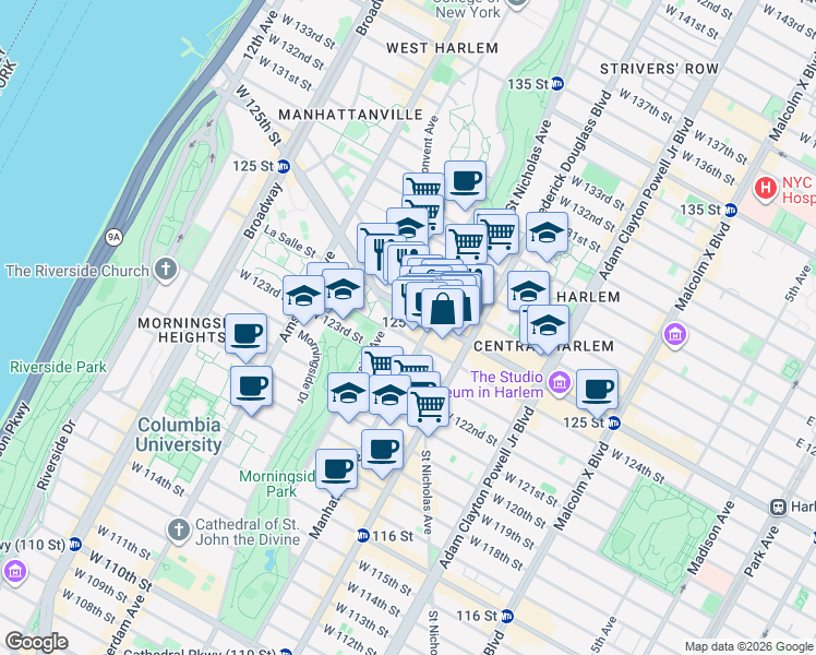map of restaurants, bars, coffee shops, grocery stores, and more near 11 Hancock Place in New York