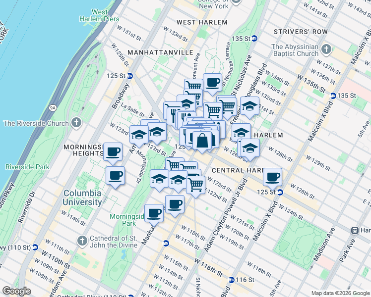 map of restaurants, bars, coffee shops, grocery stores, and more near in New York