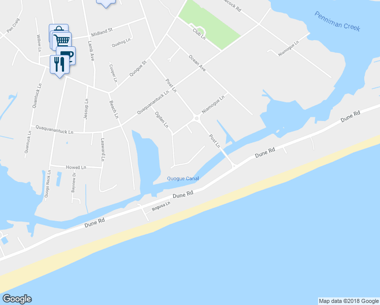 map of restaurants, bars, coffee shops, grocery stores, and more near 28 Ogden Lane in Quogue