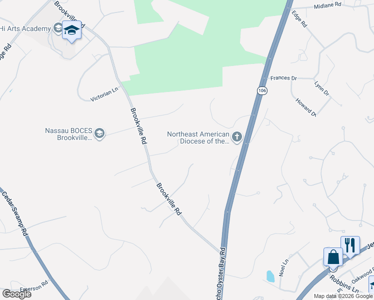 map of restaurants, bars, coffee shops, grocery stores, and more near 1 Hidden Pond in Glen Head