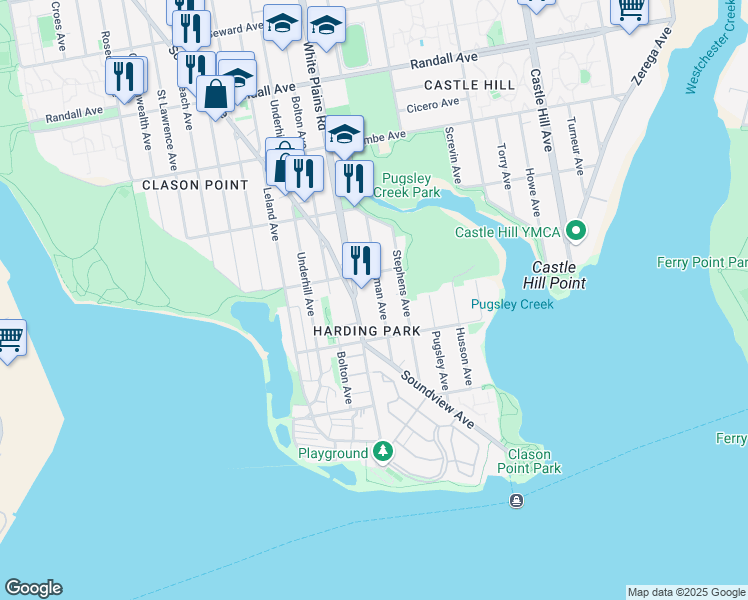 map of restaurants, bars, coffee shops, grocery stores, and more near 238 White Plains Road in Bronx
