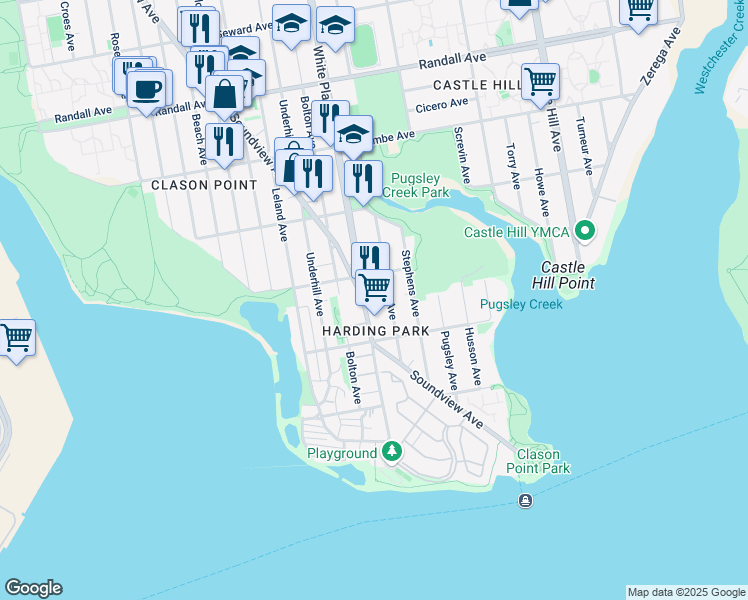 map of restaurants, bars, coffee shops, grocery stores, and more near 238 White Plains Road in Bronx