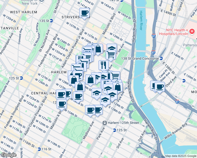 map of restaurants, bars, coffee shops, grocery stores, and more near in New York