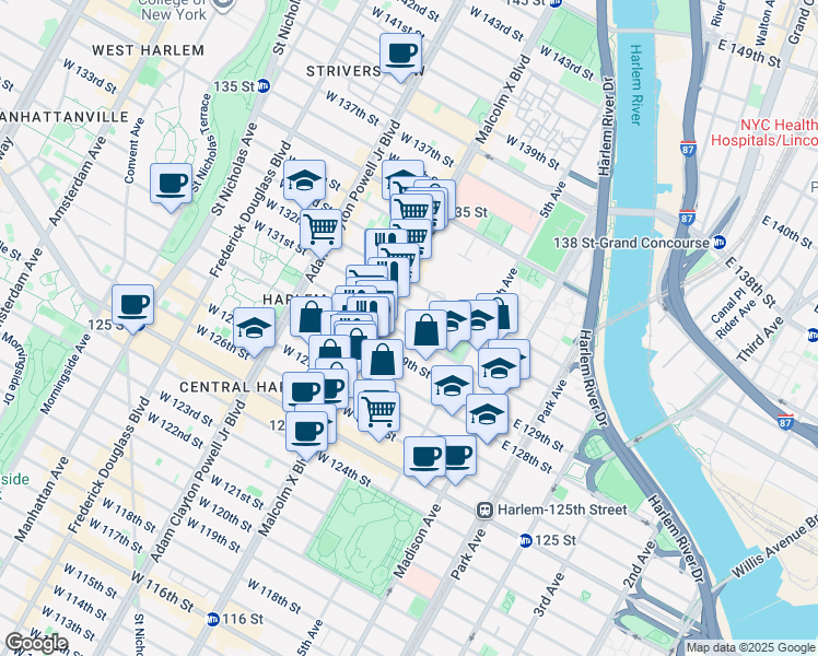 map of restaurants, bars, coffee shops, grocery stores, and more near in New York