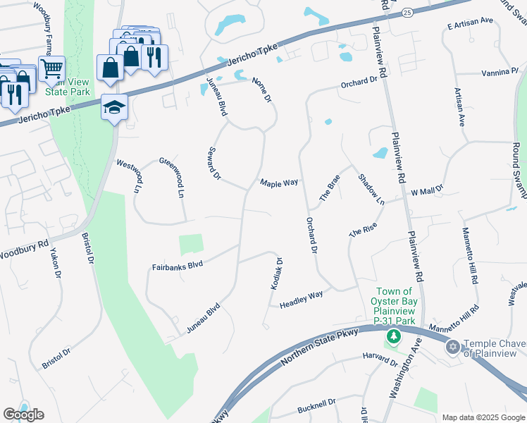 map of restaurants, bars, coffee shops, grocery stores, and more near 2 Livengood Court in Woodbury