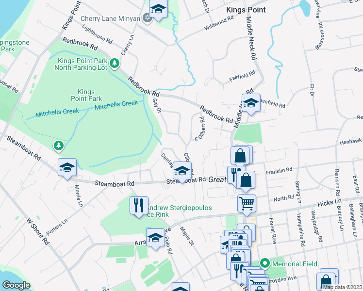 map of restaurants, bars, coffee shops, grocery stores, and more near 38 Carriage Road in Kings Point