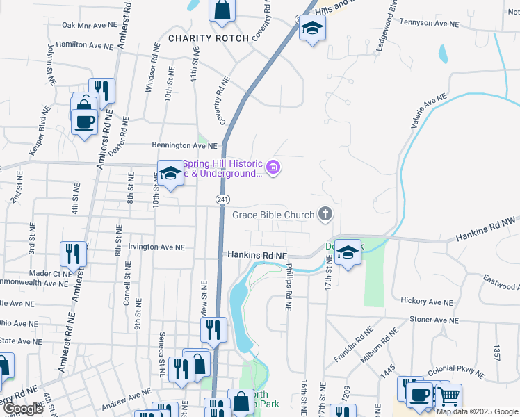 map of restaurants, bars, coffee shops, grocery stores, and more near 1341 Pebble Chase Circle Northeast in Massillon