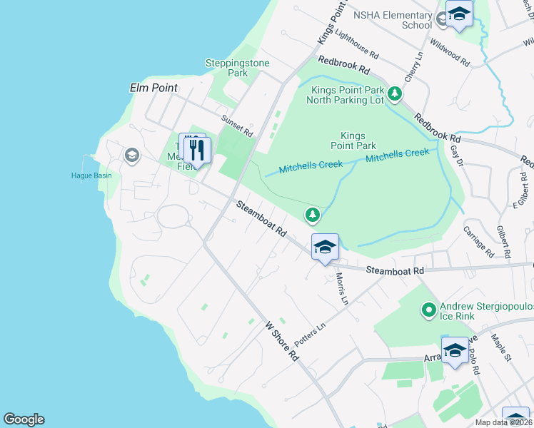 map of restaurants, bars, coffee shops, grocery stores, and more near 11 Kings Place in Great Neck