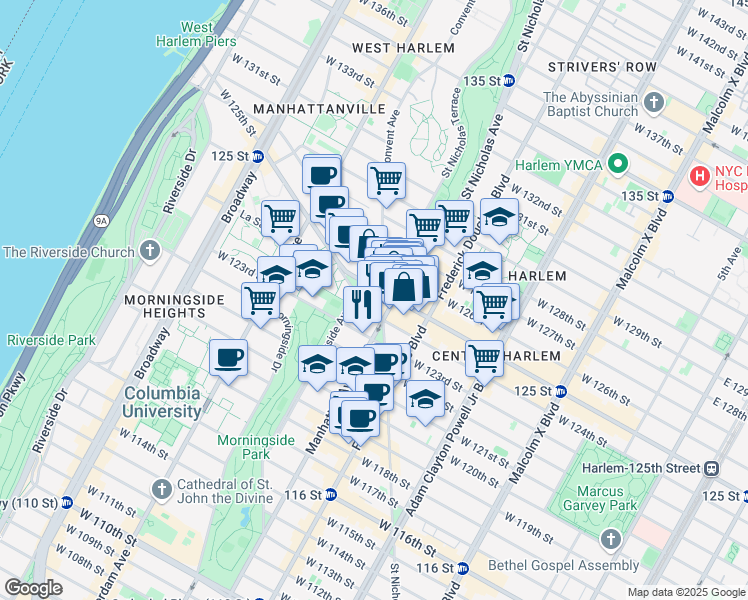 map of restaurants, bars, coffee shops, grocery stores, and more near 11 Hancock Place in New York
