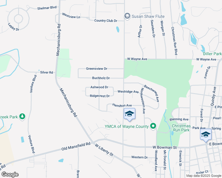 map of restaurants, bars, coffee shops, grocery stores, and more near 850 Ashwood Drive in Wooster