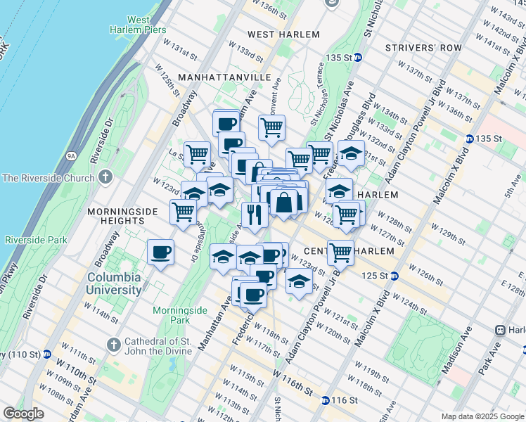 map of restaurants, bars, coffee shops, grocery stores, and more near 357a Doctor Martin Luther King Junior Boulevard in New York
