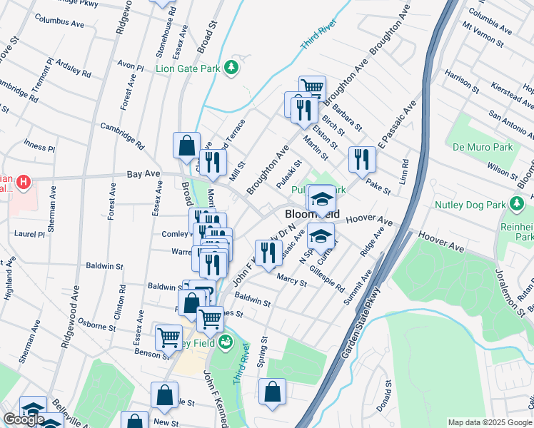 map of restaurants, bars, coffee shops, grocery stores, and more near 288-326 Hoover Avenue in Bloomfield