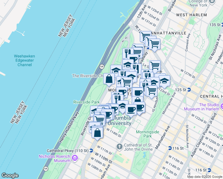 map of restaurants, bars, coffee shops, grocery stores, and more near in New York