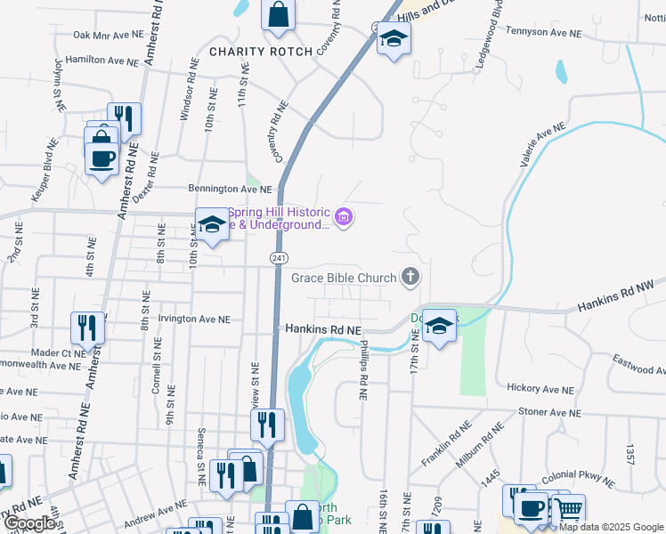map of restaurants, bars, coffee shops, grocery stores, and more near 1341 Pebble Chase Circle Northeast in Massillon