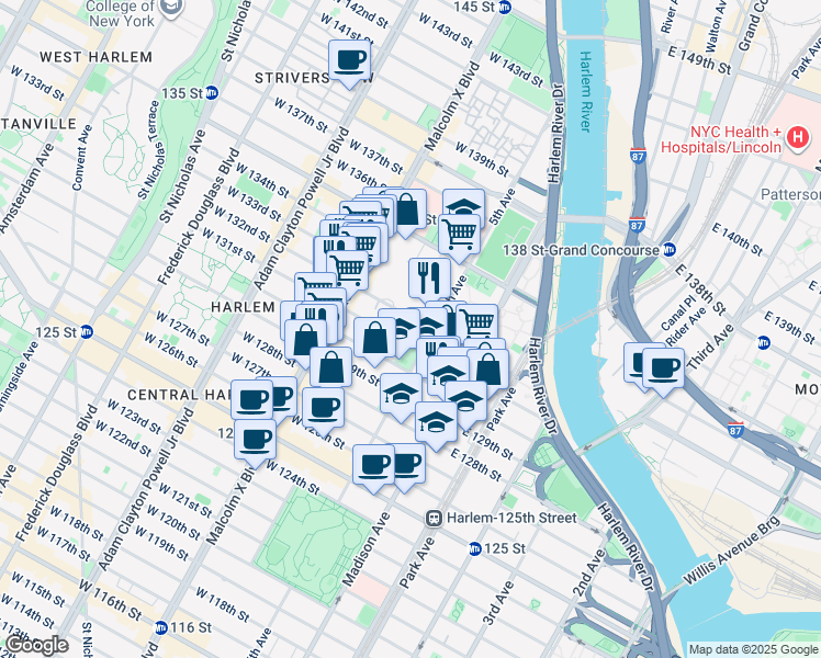 map of restaurants, bars, coffee shops, grocery stores, and more near in New York