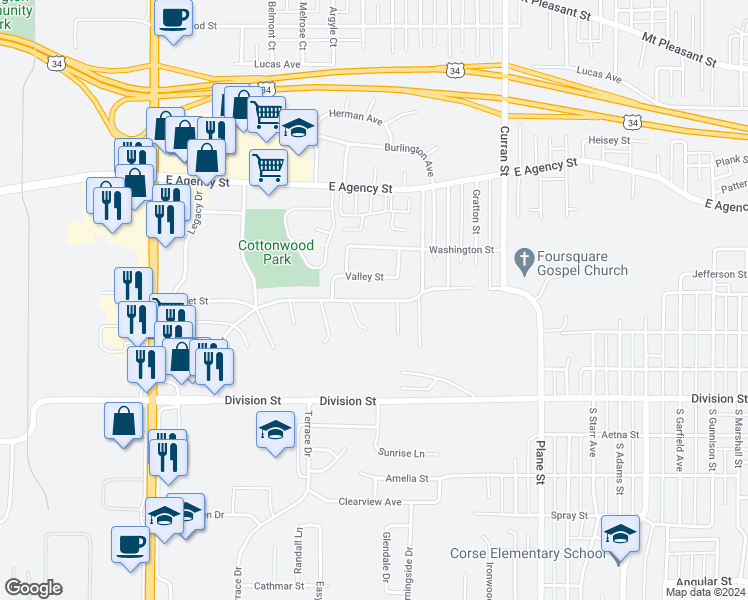 map of restaurants, bars, coffee shops, grocery stores, and more near 102 Argyle Court in Burlington