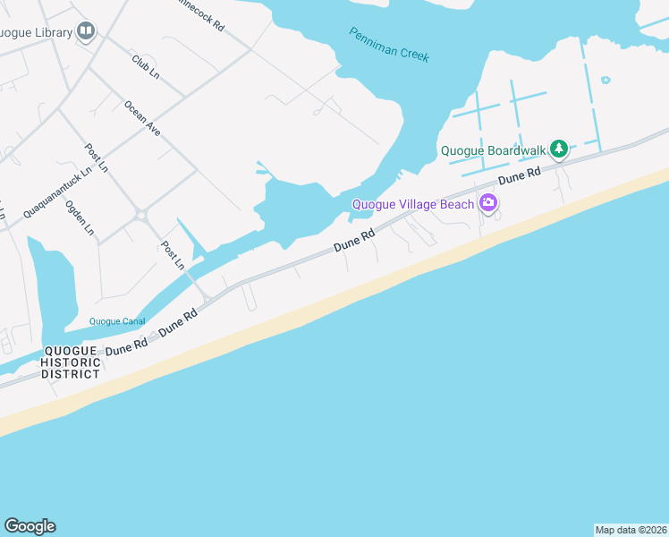 map of restaurants, bars, coffee shops, grocery stores, and more near 132 Dune Road in Quogue