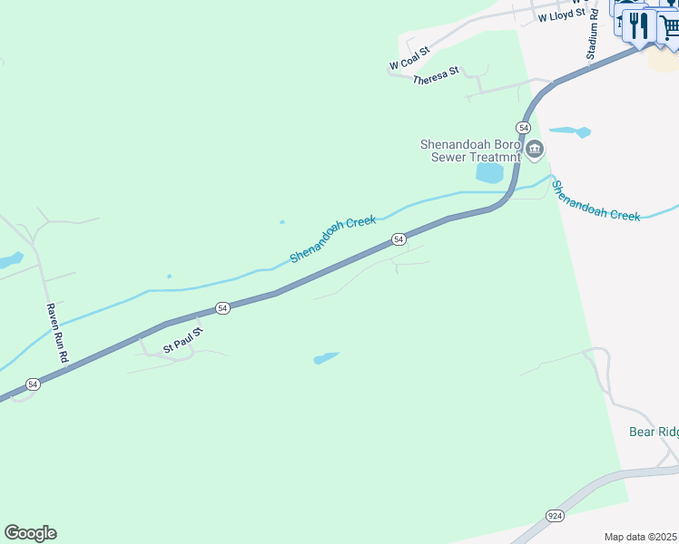 map of restaurants, bars, coffee shops, grocery stores, and more near 143 Mount Olive Boulevard in Shenandoah