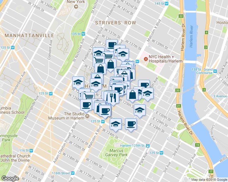 map of restaurants, bars, coffee shops, grocery stores, and more near in New York