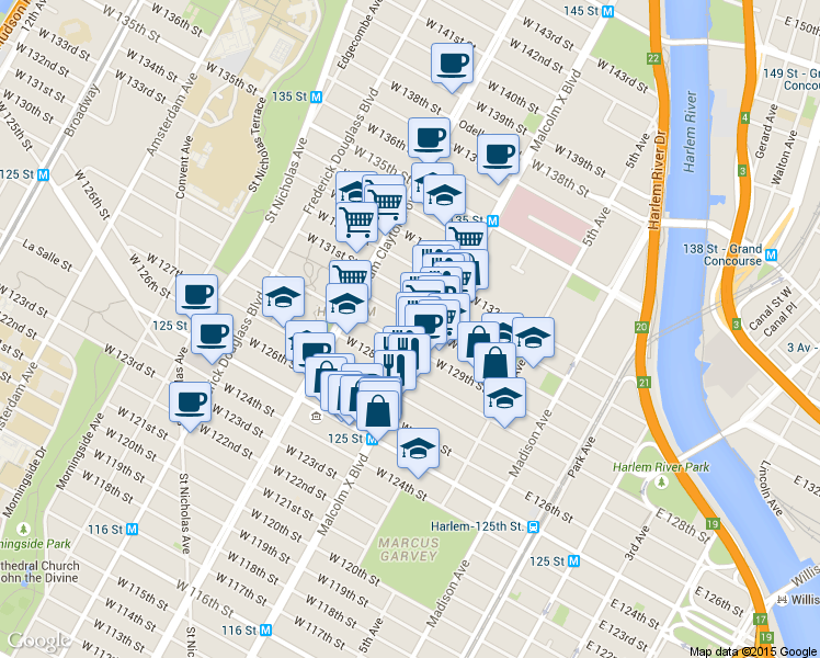 map of restaurants, bars, coffee shops, grocery stores, and more near in New York