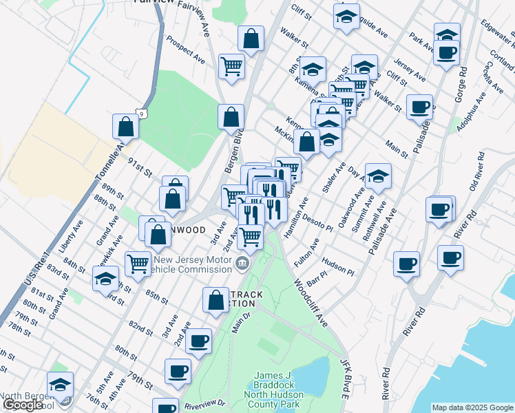map of restaurants, bars, coffee shops, grocery stores, and more near 359 Fairview Avenue in Fairview