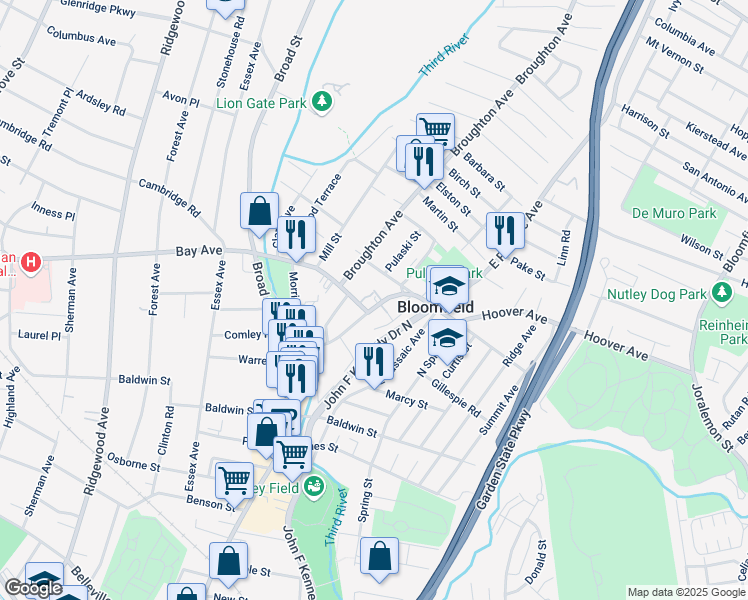 map of restaurants, bars, coffee shops, grocery stores, and more near 288-326 Hoover Avenue in Bloomfield