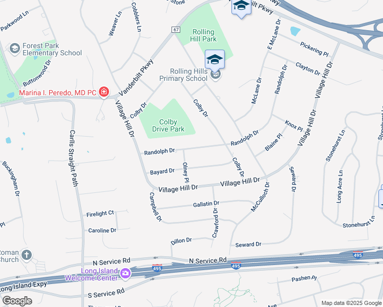 map of restaurants, bars, coffee shops, grocery stores, and more near 21 Bayard Drive in Dix Hills