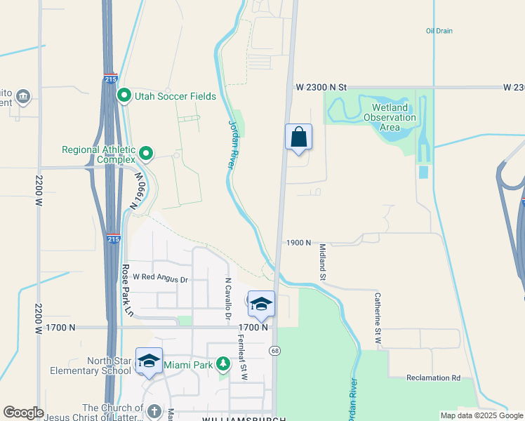 map of restaurants, bars, coffee shops, grocery stores, and more near Jordan River Parkway Trail in Salt Lake City