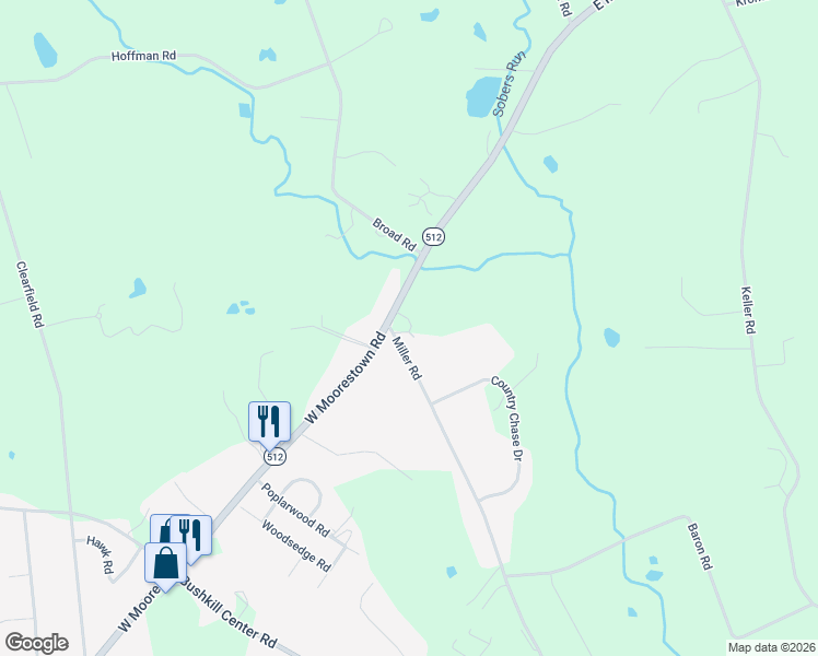 map of restaurants, bars, coffee shops, grocery stores, and more near 102 East Moorestown Road in Wind Gap